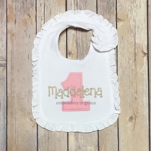 First Birthday Bib, Baby Girl First Birthday Bib, Baby Bib, Monogrammed Birthday Bib, Baby Girl First Birthday Bib, Pink and Gold Birthday