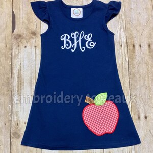 Back to School Outfit, Girls Back to School Dress, Monogrammed Back to School Dress, Navy Flutter Sleeve Dress, Toddler Girls image 3