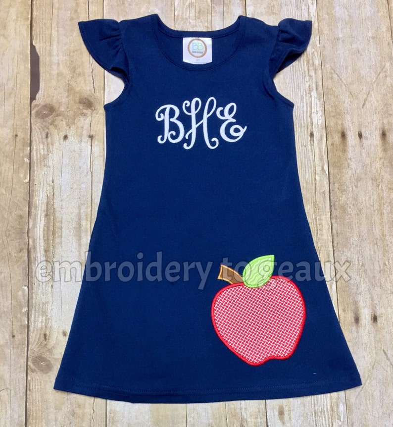 Back to School Outfit, Girls Back to School Dress, Monogrammed Back to School Dress, Navy Flutter Sleeve Dress, Toddler Girls image 3