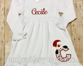 Monogrammed Girl's Christmas Dress, Girls Christmas Outfit, Girl's Santa Dress, Girls Christmas Dress, Toddler Girls Christmas Outfit