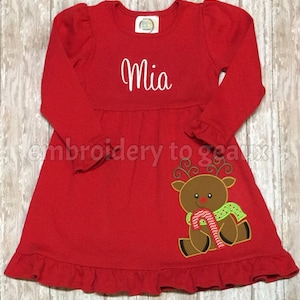 Girls Christmas Dress, Reindeer Dress, Monogrammed Christmas Dress, Girls Christmas Outfit , Toddler Girls Christmas Dress