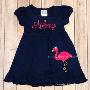 Flamingo Dress, Girls Flamingo Dress, Girls Summer Dress, Personalized Summer Dress, Toddler Girls Summer Outfit, Flamingo Outfit for Girls