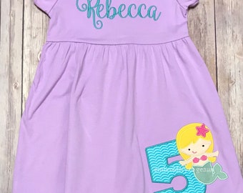 Personalized Mermaid Birthday Dress, Girls Summer Dress, Mermaid Outfit, Girls Spring Dress, Girls Spring Outfit, Mermaid Birthday Dress