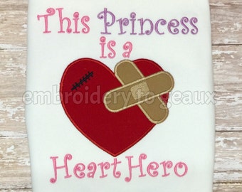 This Princess is a Heart Hero Heart applique child t-shirt or infant bodysuit/CHD T-Shirt, Heart Hero T-Shirt