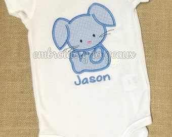 Baby Boy Easter Outfit, Blue Gingham Bunny T-Shirt or Bodysuit, Baby's First Easter, Easter Bunny Bodysuit, Boys Bunny Outfit