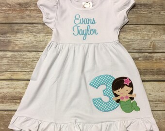 Personalized Mermaid Birthday Dress, Girls Summer Dress, Mermaid Outfit, Girls Spring Dress, Girls Spring Outfit, Mermaid Birthday Dress