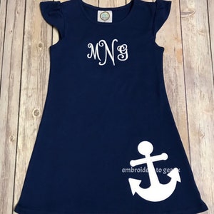Monogrammed Anchor Flutter Sleeve Dress, Anchor Dress, Nautical Dress for Girls, Toddler Girls Summer Outfit, Toddler Girls Summer Dress