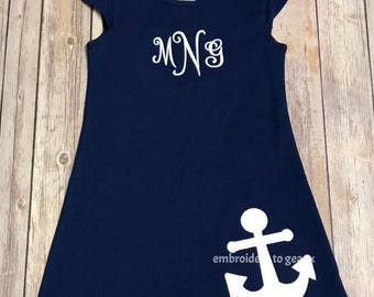 Monogrammed Anchor Flutter Sleeve Dress, Anchor Dress, Nautical Dress for Girls, Toddler Girls Summer Outfit, Toddler Girls Summer Dress