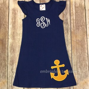 Monogrammed Anchor Flutter Sleeve Dress, Anchor Dress, Nautical Dress for Girls, Toddler Girls Summer Outfit, Toddler Girls Summer Dress