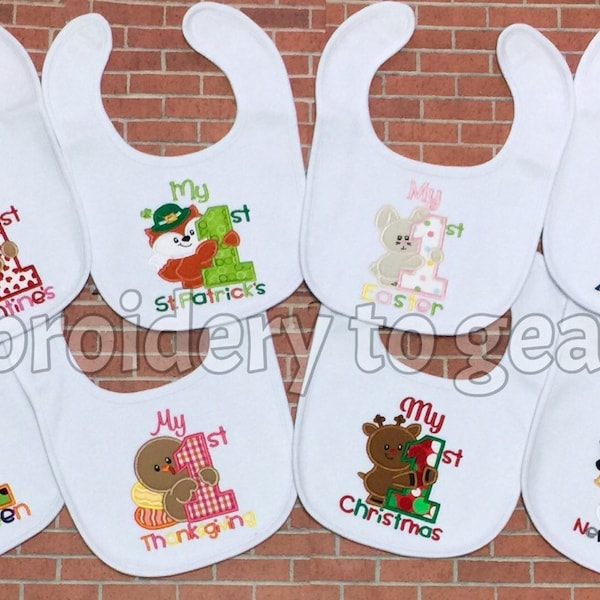 My First Holiday Bib, Baby's First Holiday Bib, Baby Shower Gifts, Baby's First Christmas, Baby's First Easter, Baby's Firsts