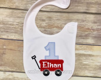 Red Wagon First Birthday Bib, Wagon Birthday Bib, First Birthday Wagon Bib, Boys First Birthday Bib, Cake Smash Bib, Boys Birthday Outfit