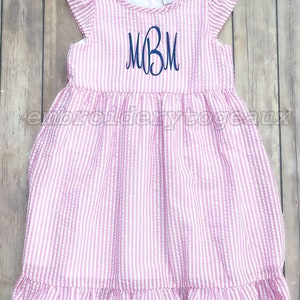 Monogrammed Seersucker Dress, Girls Spring Dress, Monogrammed Dress, Toddler Girls Spring Dress, Girls Easter Dress, Toddler Girls Easter