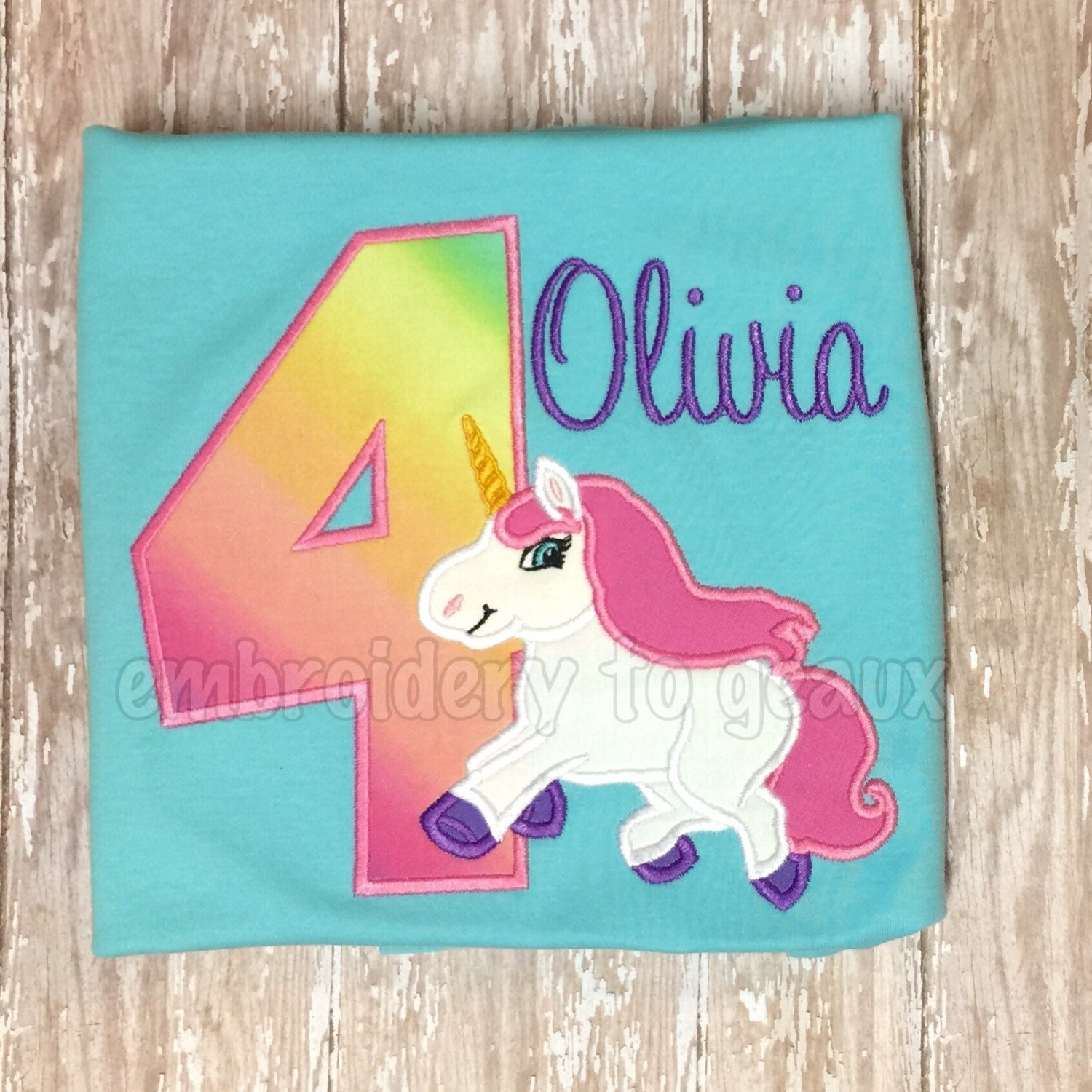 Girls Rainbow Unicorn Applique Birthday White T-shirt or White | Etsy