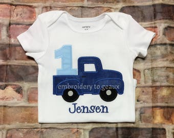 Boys Birthday Shirt, Blue Pickup Truck Birthday Shirt, Baby Boy Birthday Outfit, First Birthday Outfit Boys, Birthday Shirt Boy