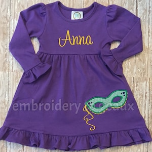 Personalized Girl&#39;s Mardi Gras Mask Ruffle Dress, Girls Mardi Gras Dress, Toddler Girls Mardi Gras, Mardi Gras, Girls Mardi Gras Outfit