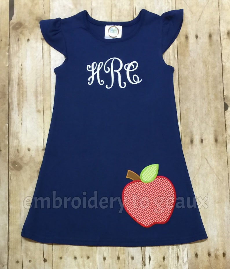 Back to School Outfit, Girls Back to School Dress, Monogrammed Back to School Dress, Navy Flutter Sleeve Dress, Toddler Girls image 1