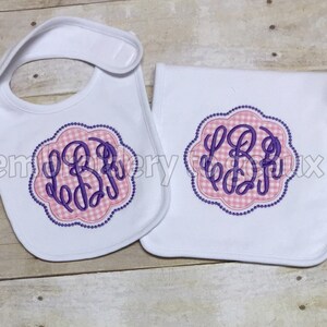 Monogrammed Pink and Lavender Bib and Burp Cloth Set--Baby Girl  Bib and Burp Cloth--Baby Gifts for Girls-Monogrammed Bib and Burp Cloth Set