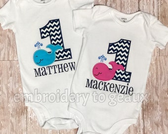 Whale first birthday t-shirt or bodysuit
