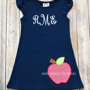 Back to School Outfit, Girls Back to School Dress, Monogrammed Back to School Dress, Navy Flutter Sleeve Dress, Toddler Girls image 6