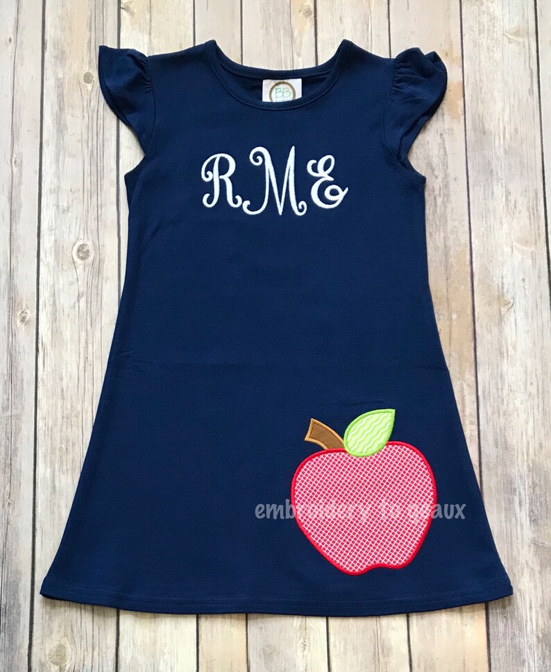 Back to School Outfit, Girls Back to School Dress, Monogrammed Back to School Dress, Navy Flutter Sleeve Dress, Toddler Girls image 6