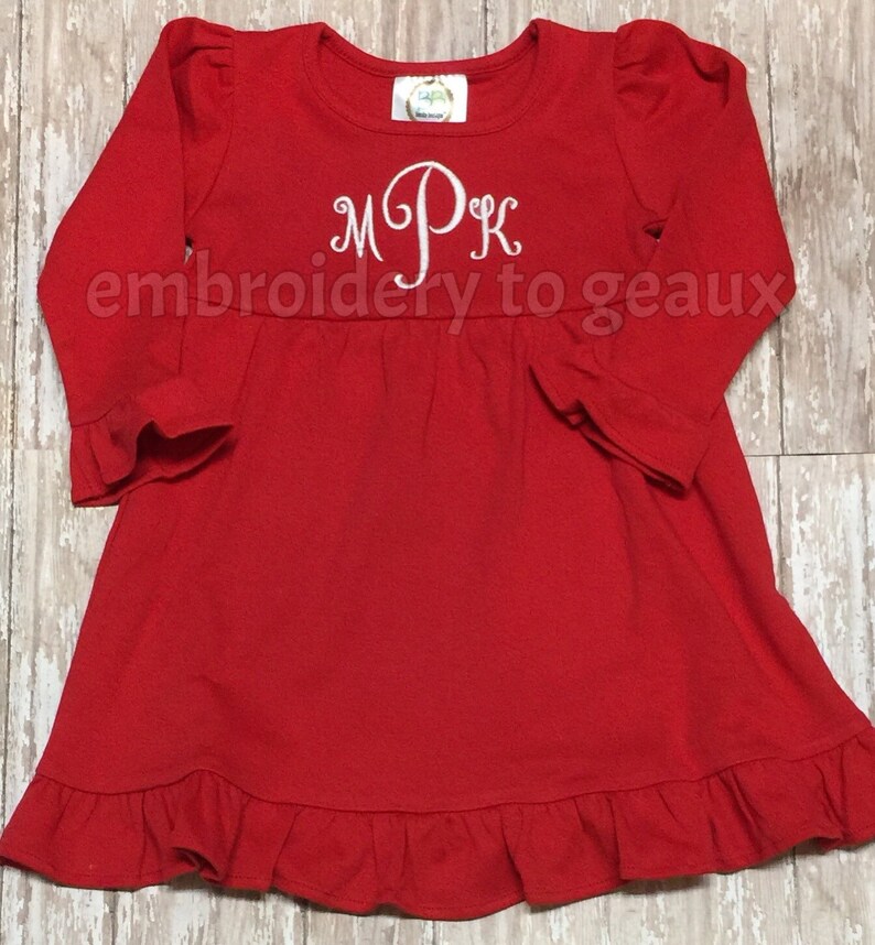 Monogrammed Girl's Ruffle Dress, Girls Christmas Dress, Girls Holiday Dress, Toddler Girls Holiday Dress image 4