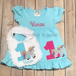 Unicorn First Birthday Outfit, Girls First Birthday Dress, Unicorn Birthday Dress, Unicorn Bib, Unicorn Cake Smash Outfit