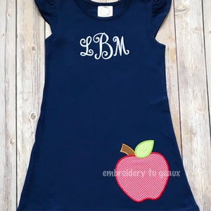 Back to School Outfit, Girls Back to School Dress, Monogrammed Back to School Dress, Navy Flutter Sleeve Dress, Toddler Girls image 9