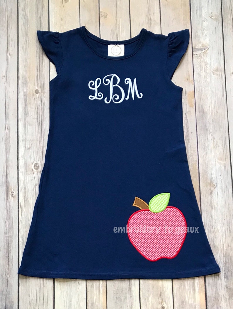 Back to School Outfit, Girls Back to School Dress, Monogrammed Back to School Dress, Navy Flutter Sleeve Dress, Toddler Girls image 9