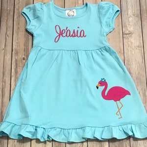 Flamingo Dress, Girls Flamingo Dress, Girls Summer Dress, Personalized Summer Dress, Toddler Girls Summer Outfit, Flamingo Outfit for Girls