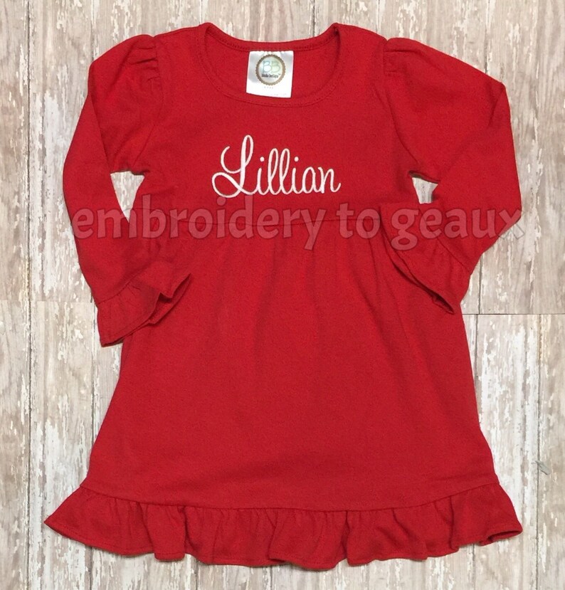 Robe à volants monogrammée pour fille, Robe de Noël pour filles, Robe de vacances pour filles, Robe de vacances pour filles en bas âge image 3