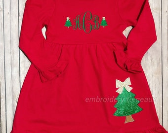 Monogrammed Girl's Christmas Dress, Girls Christmas Outfit, Girl's Christmas Tree Dress, Girls Christmas Dress, Toddler Girls Christmas Outf