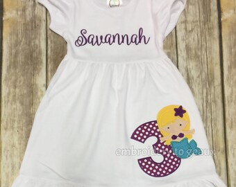 Personalized Mermaid Birthday Dress, Girls Summer Toddler Girls Birthday Dress, Dress, Girls Spring Outfit, Mermaid Birthday Dress