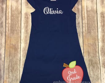Back to School Outfit, Girl's Back to School Dress, First Day of Kindergarten T-Shirt, Back to School T-Shirt, Apple Dress