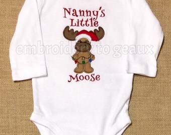 Nanny's Little Moose Christmas Infant Bodysuit--Baby's First Christmas Infant Bodysuit--Christmas Moose Bodysuit--Christmas Bodysuit