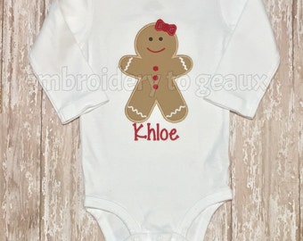 Personalized Sparkly Gingerbread Girl Child's T-shirt or Baby Bodysuit