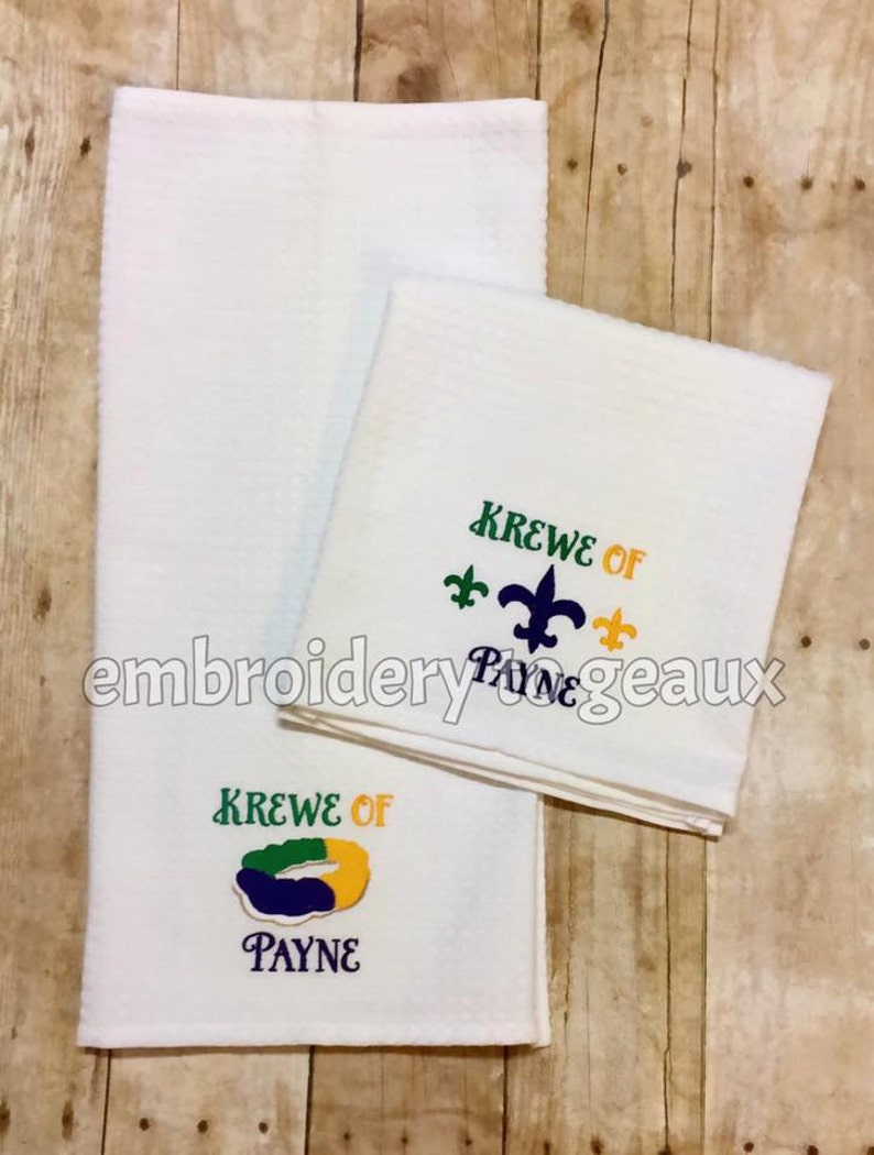 Mardi Gras Kitchen Towels, Mardi Gras Decor, Mardi Gras Gifts, Mardi Gras Decorations, King Cake Towels, Fleur de Lis Kitchen Towels image 1