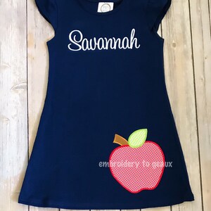 Back to School Outfit, Girls Back to School Dress, Monogrammed Back to School Dress, Navy Flutter Sleeve Dress, Toddler Girls image 8