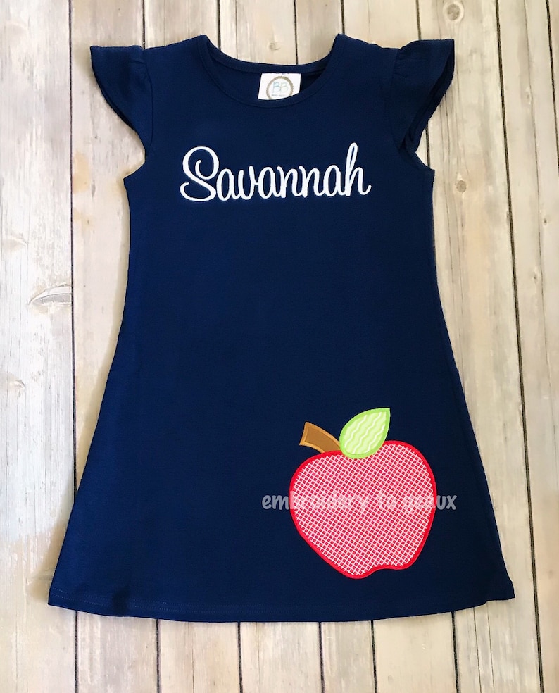 Back to School Outfit, Girls Back to School Dress, Monogrammed Back to School Dress, Navy Flutter Sleeve Dress, Toddler Girls image 8