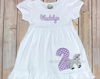 Girls Birthday Dress, Unicorn  Second Birthday Dress, Girls Birthday Outfit, Girls Birthday Shirt, Unicorn Birthday Shirt