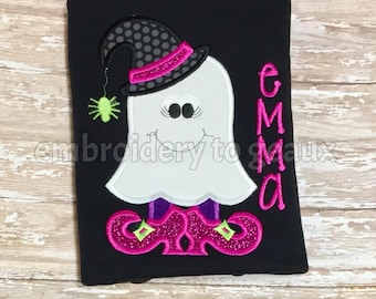 Personalized Girls Sparkly Ghost  T-Shirt or Infant Bodysuit, Girls Halloween Shirt, Halloween Shirt for Girls, Girls Ghost Shirt, Halloween