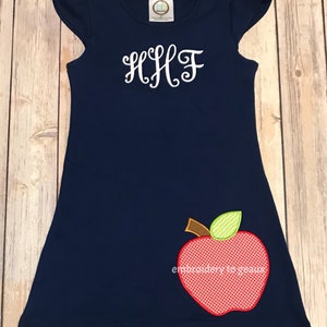 Back to School Outfit, Girls Back to School Dress, Monogrammed Back to School Dress, Navy Flutter Sleeve Dress, Toddler Girls image 7