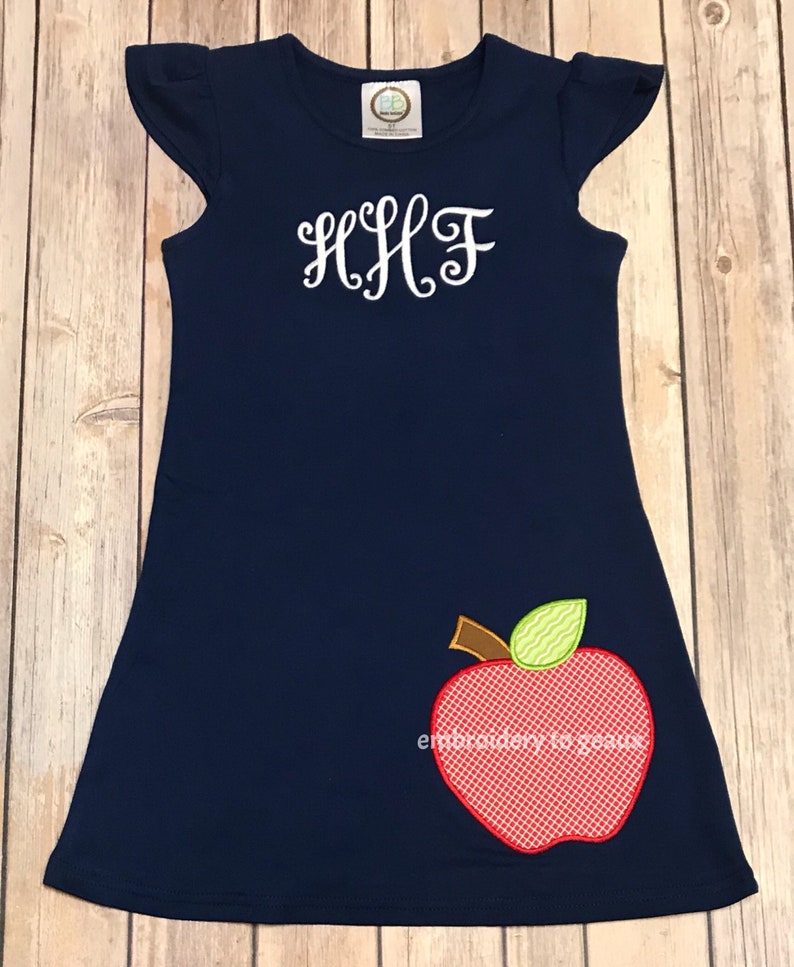 Back to School Outfit, Girls Back to School Dress, Monogrammed Back to School Dress, Navy Flutter Sleeve Dress, Toddler Girls image 7