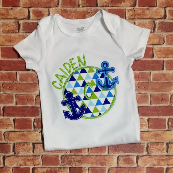 Personalized Double Anchor T-shirt or Bodysuit-Boys Summer Shirt-Toddler Boy Summer Shirt-Baby Boy Summer-Boys Anchor Shirt