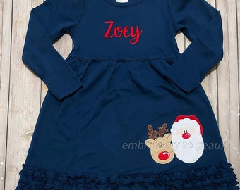 Monogrammed Girl's Christmas Dress, Girls Christmas Outfit, Santa Dress, Reindeer Dress, Toddler Girls Christmas Outfit