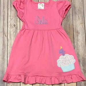 Personalized Girl's Cupcake Ruffle Dress, Girls Birthday Dress, Fourth Birthday Outfit, Girls Birthday Shirt, Toddler Girls Birthday Outfit