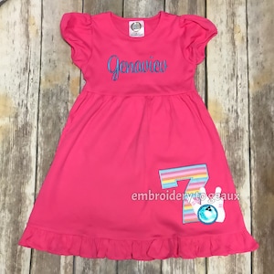 Personalized Bowling Birthday Dress, Girls Birthday Dress, Girls Bowling Birthday T-Shirt, Girls Birthday Outfit, Sixth Birthday Dress,