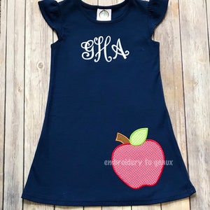 Back to School Outfit, Girls Back to School Dress, Monogrammed Back to School Dress, Navy Flutter Sleeve Dress, Toddler Girls image 10