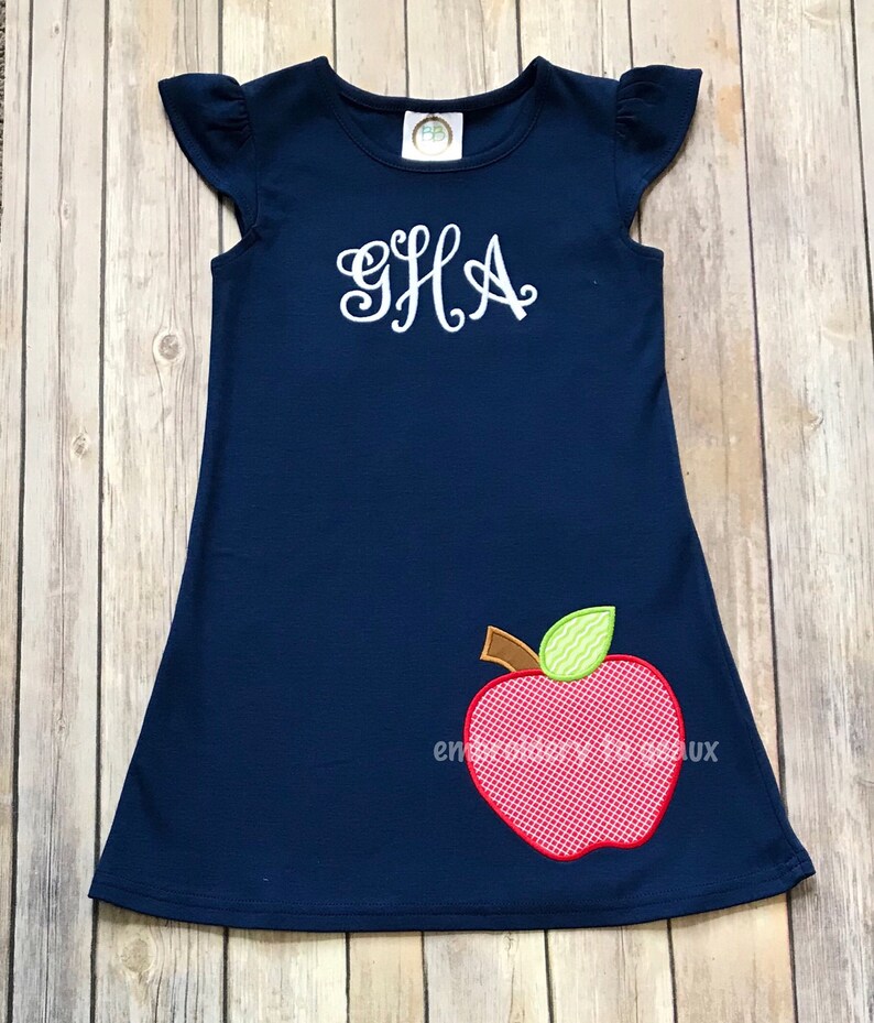 Back to School Outfit, Girls Back to School Dress, Monogrammed Back to School Dress, Navy Flutter Sleeve Dress, Toddler Girls image 10
