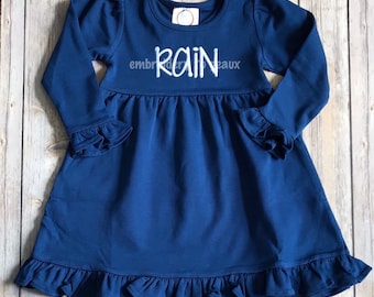 Monogrammed Girl's Navy Ruffle Dress, Girls Dress, Girls Holiday Dress, Toddler Girls Holiday Dress, Monogrammed Dresses