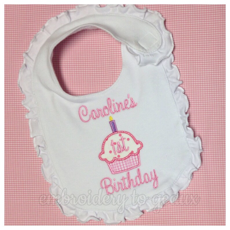 First Birthday Cupcake Bib First Birthday Bib Baby Girl Etsy